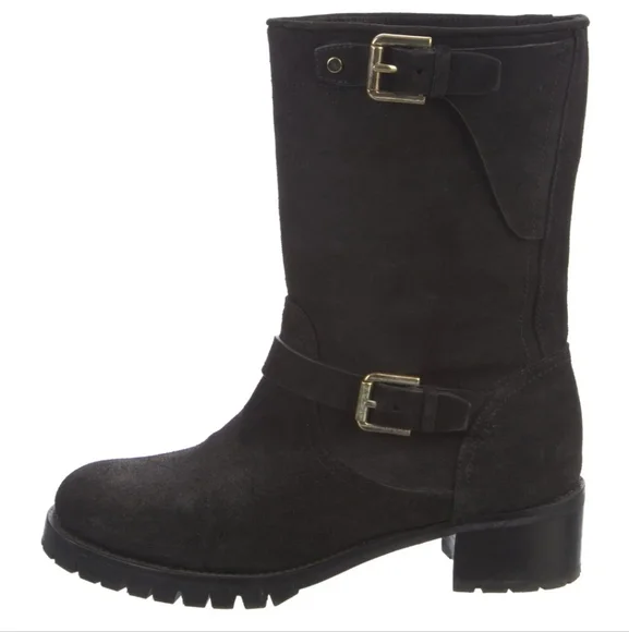 Ralph Lauren Polo women black suede leather biker boots Size8.5 UE39.5.Like New - Picture 1 of 12